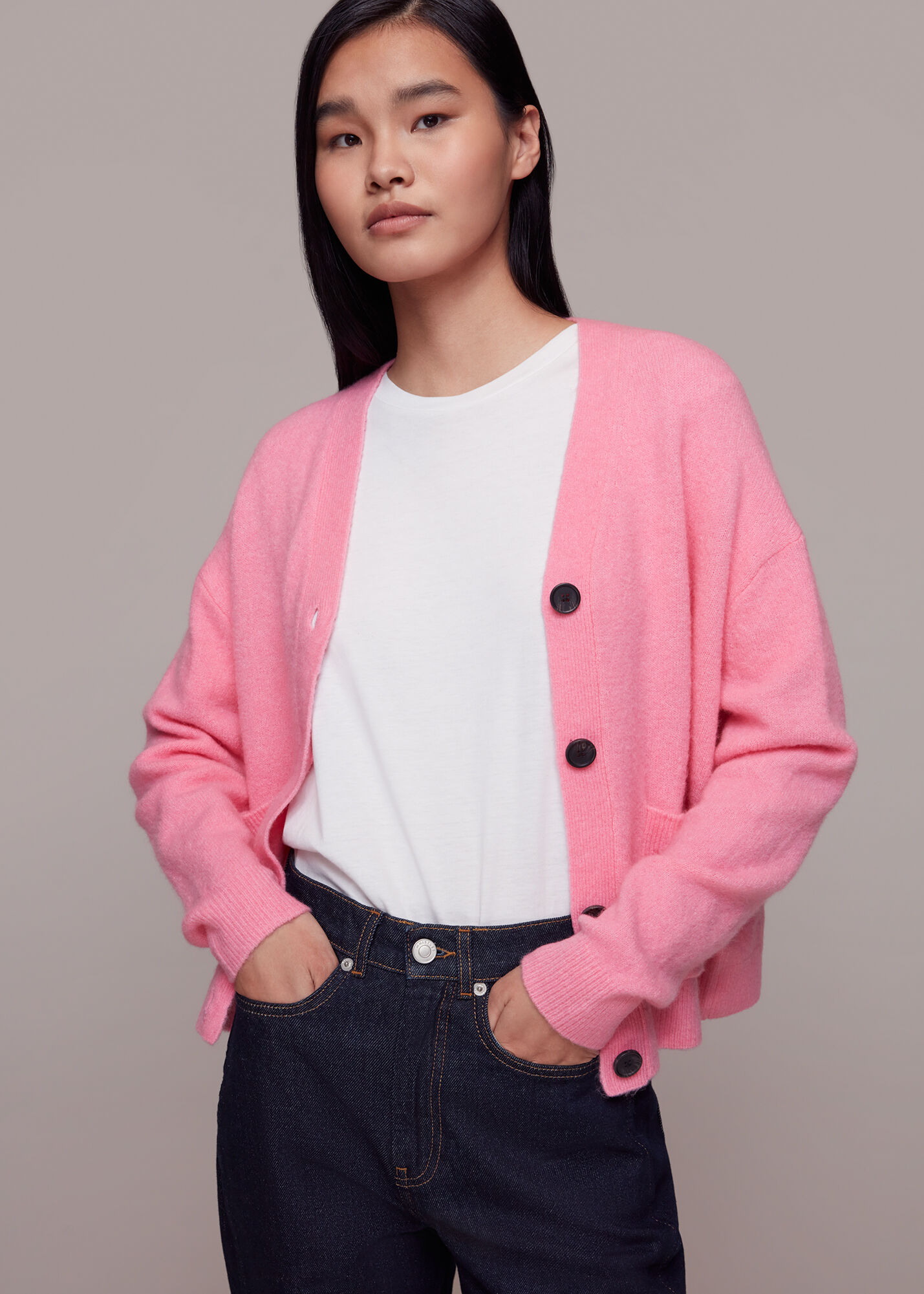 Pink cardigan with pockets 2025